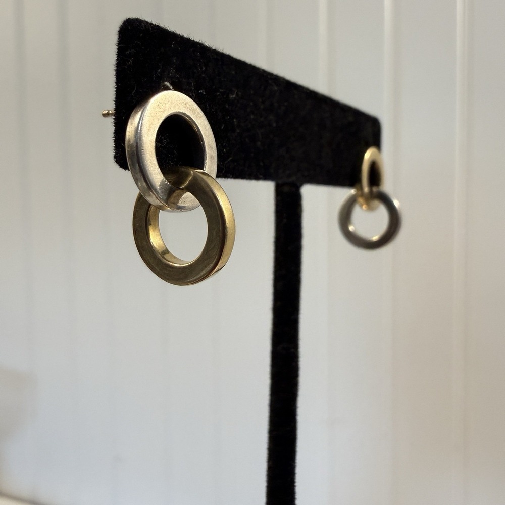 Tiffany & Co Sterling Silver 18k Yellow Gold Interlocking Circle Dangle Earrings - Picture 3 of 9